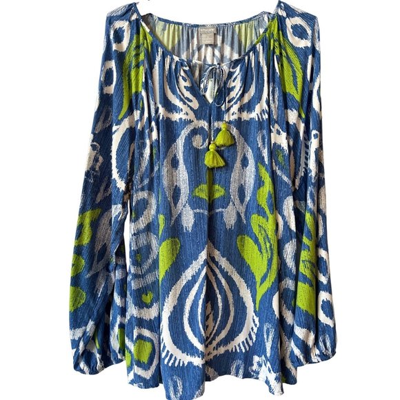 Chico's Lotus Bloom Peasant Top Regatta Blue Size XXL NWT - Picture 2 of 11
